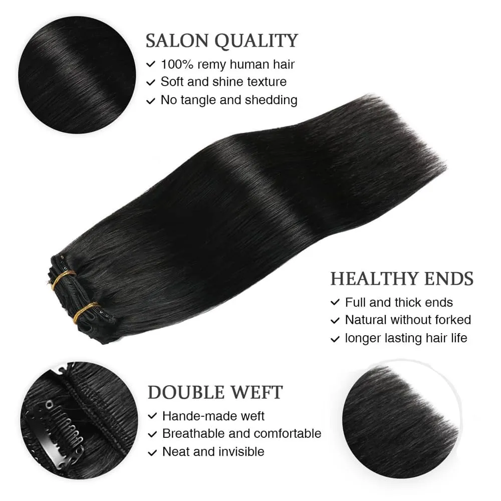 Invisible Wire Hair Extensions with Transparent Wire Adjustable Size 4 Secure Clips Halo Wire Hair Extensions,16Inch 80g Ombre Highlighted Natural Black to Grey Mixted Clip in Hair Extension