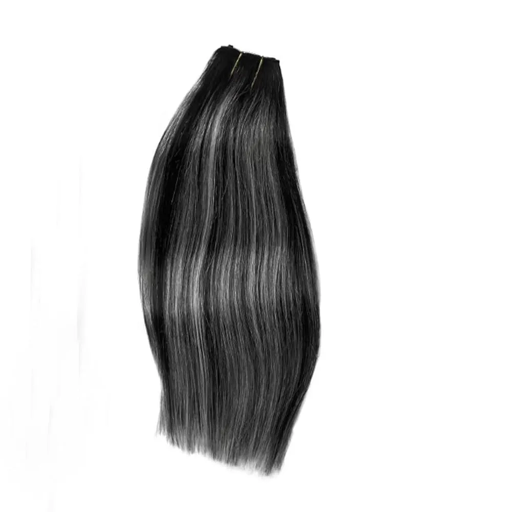 Invisible Wire Hair Extensions with Transparent Wire Adjustable Size 4 Secure Clips Halo Wire Hair Extensions,16Inch 80g Ombre Highlighted Natural Black to Grey Mixted Clip in Hair Extension