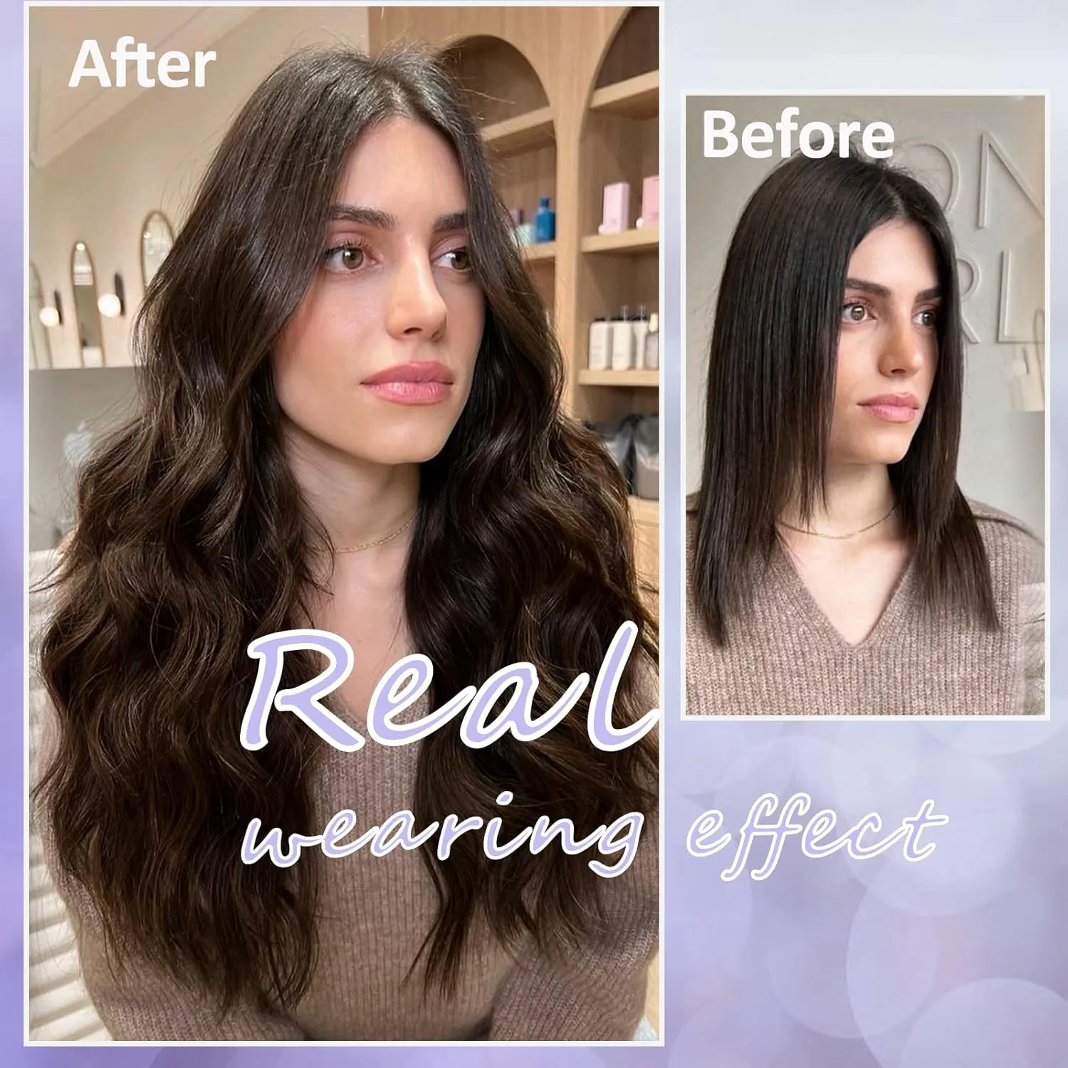 Invisible Wire Hair Extensions with Transparent Wire Adjustable Size Removable Secure Clips in Straight Secret Hairpiece for Women（90g,20Inch Chocolate Brown）