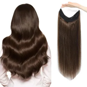 Invisible Wire Hair Extensions with Transparent Wire Adjustable Size Removable Secure Clips in Straight Secret Hairpiece for Women（90g,20Inch Chocolate Brown）