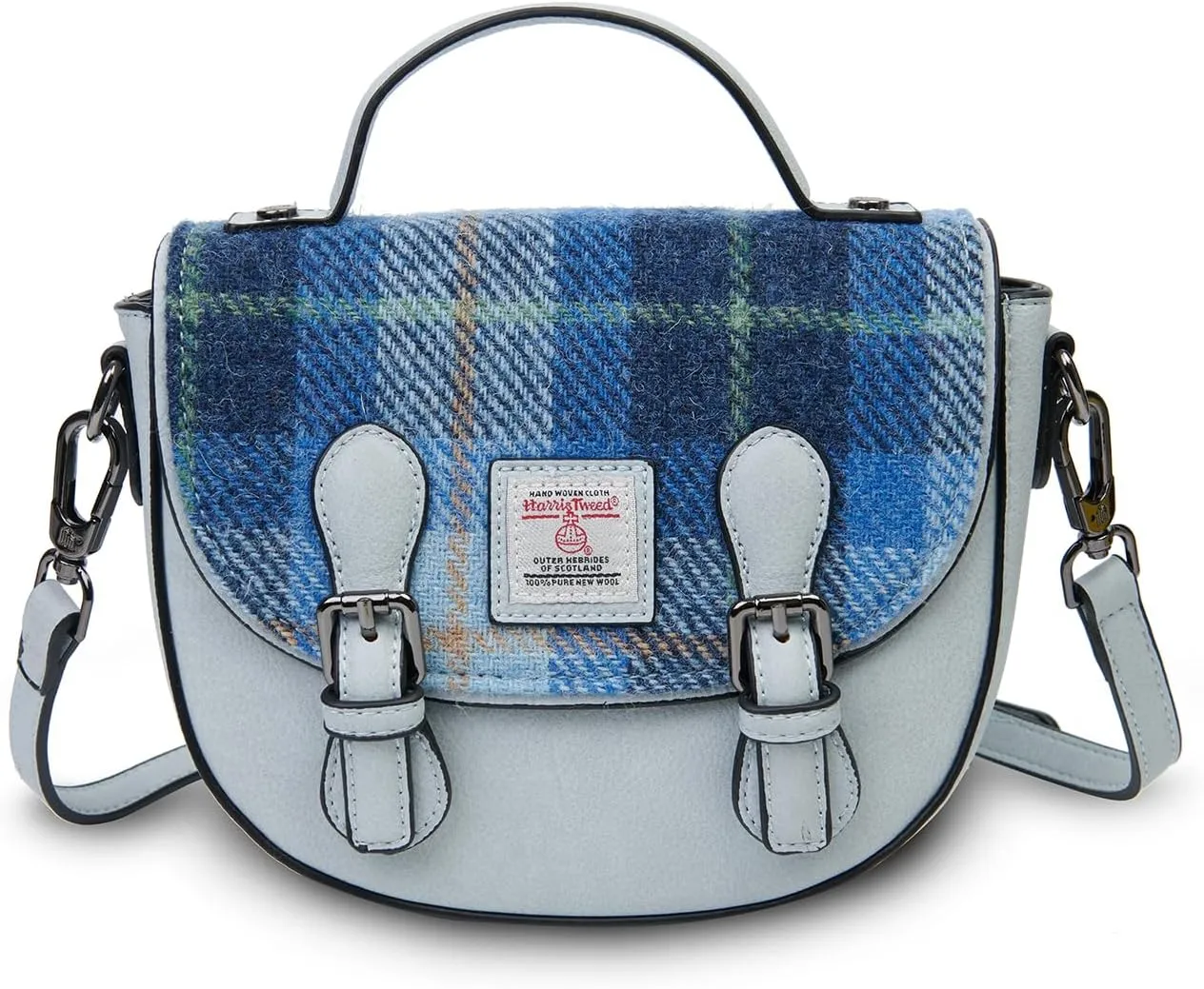 Islander® The Mini Cobble Satchel - Small Ladies Satchel With HARRIS TWEED - Blue Tartan, Blue Tartan, Mini