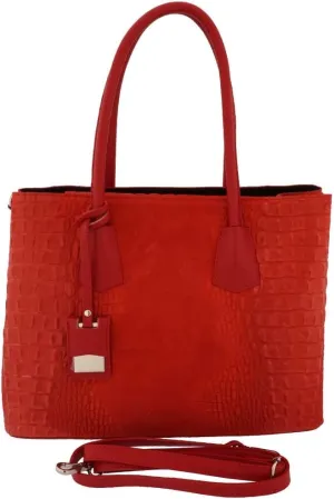 Italian Genuine Leather Suede Carryall Top Handle Tote Bag For Women - Red