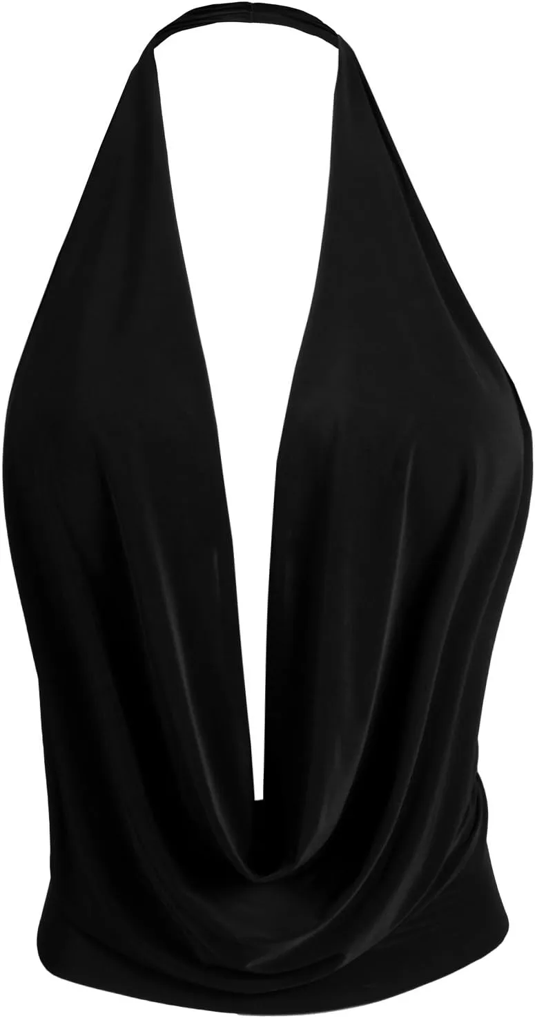 J. LOVNY Womens Womens Lightweight Low Cut Halter Top S-3XL