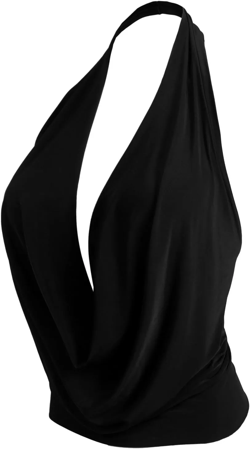 J. LOVNY Womens Womens Lightweight Low Cut Halter Top S-3XL