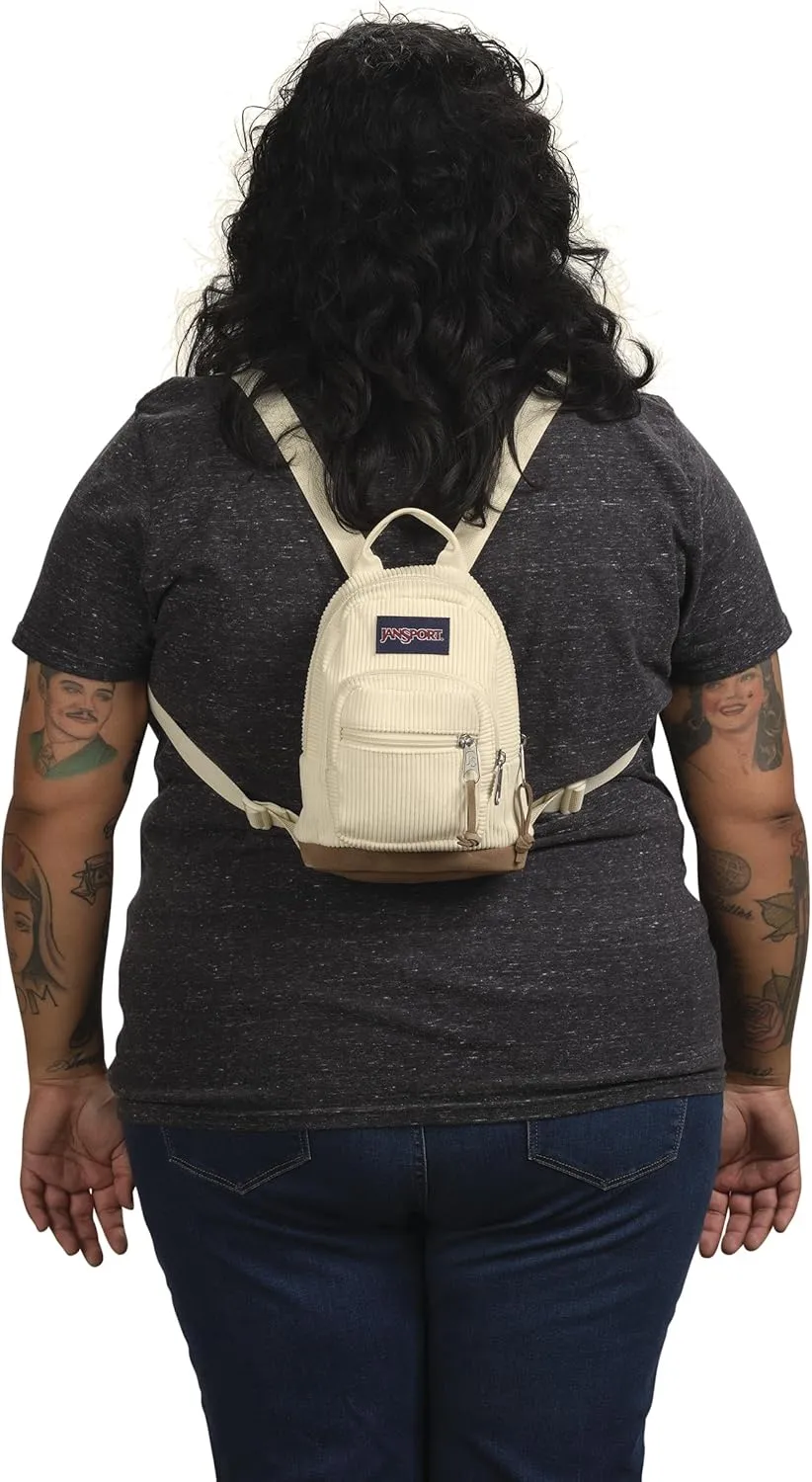 JanSport Right Pack Mini Expressions – Compact Backpack with Large Main Compartment, Front Utility Pocket, and Zippered Stash Pocket, Coconut Corduroy