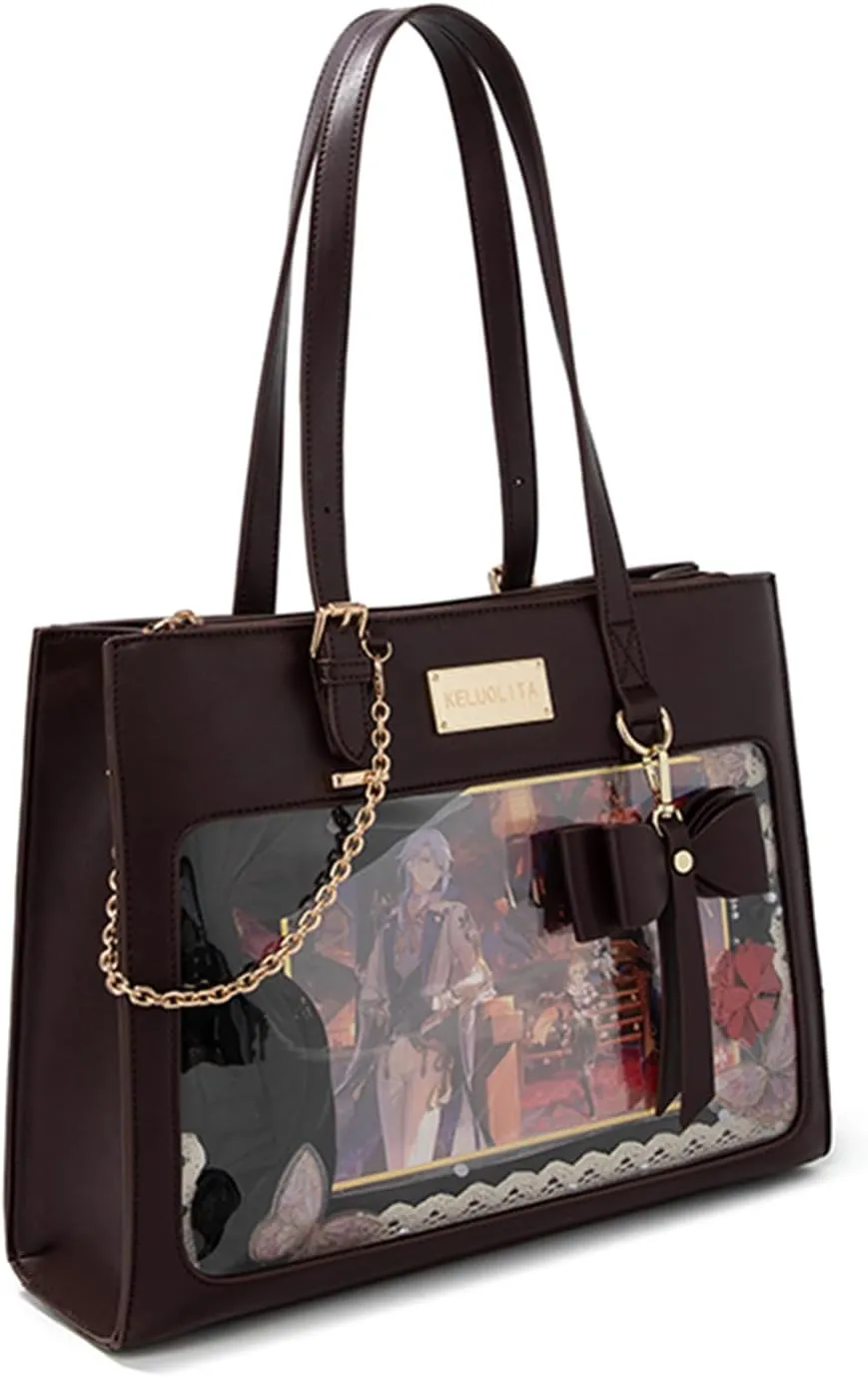 Japanese Style Sweet Bow Lolita Handbags PU Leather Display Messenger Shoulder Bag Women's Fashion Top-handle Bag