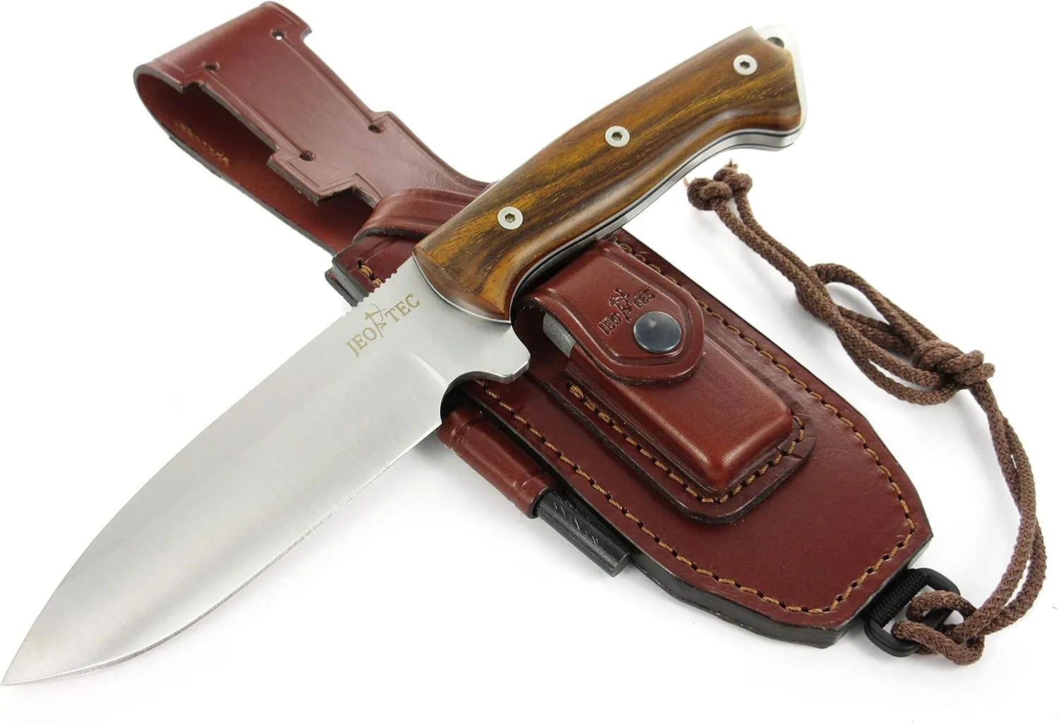 JEO-TEC Nº39 Full Tang Knife for Bushcraft Survival Hunting Fishing Camping, Fixed Blade 11" MOVA Steel, Sheath and Fire Starter - Handmade