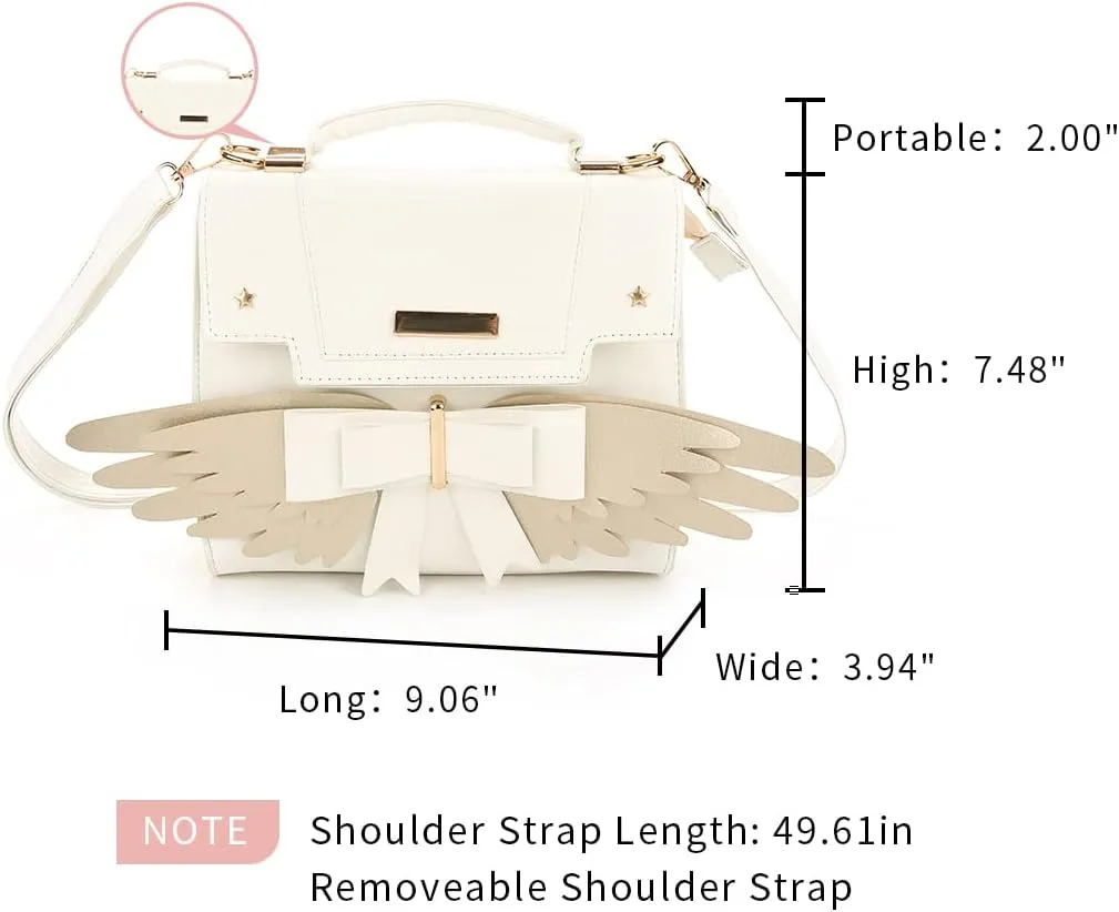JHVYF Women's Cute Wings Bow Top Handle Cross Body Shoulder Bags Girls Kawaii Handbag