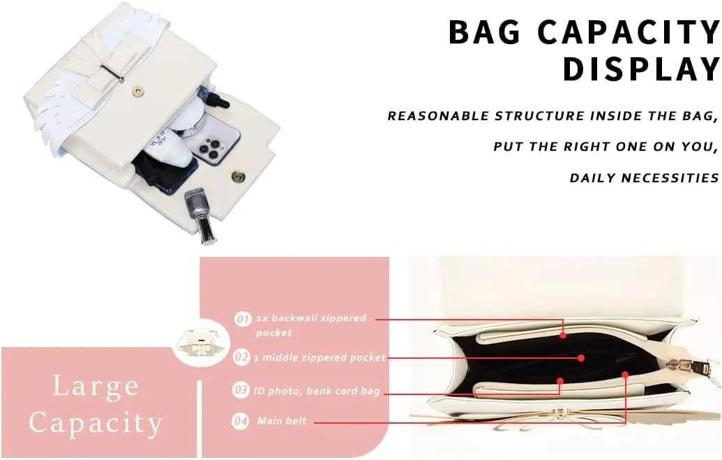 JHVYF Women's Cute Wings Bow Top Handle Cross Body Shoulder Bags Girls Kawaii Handbag