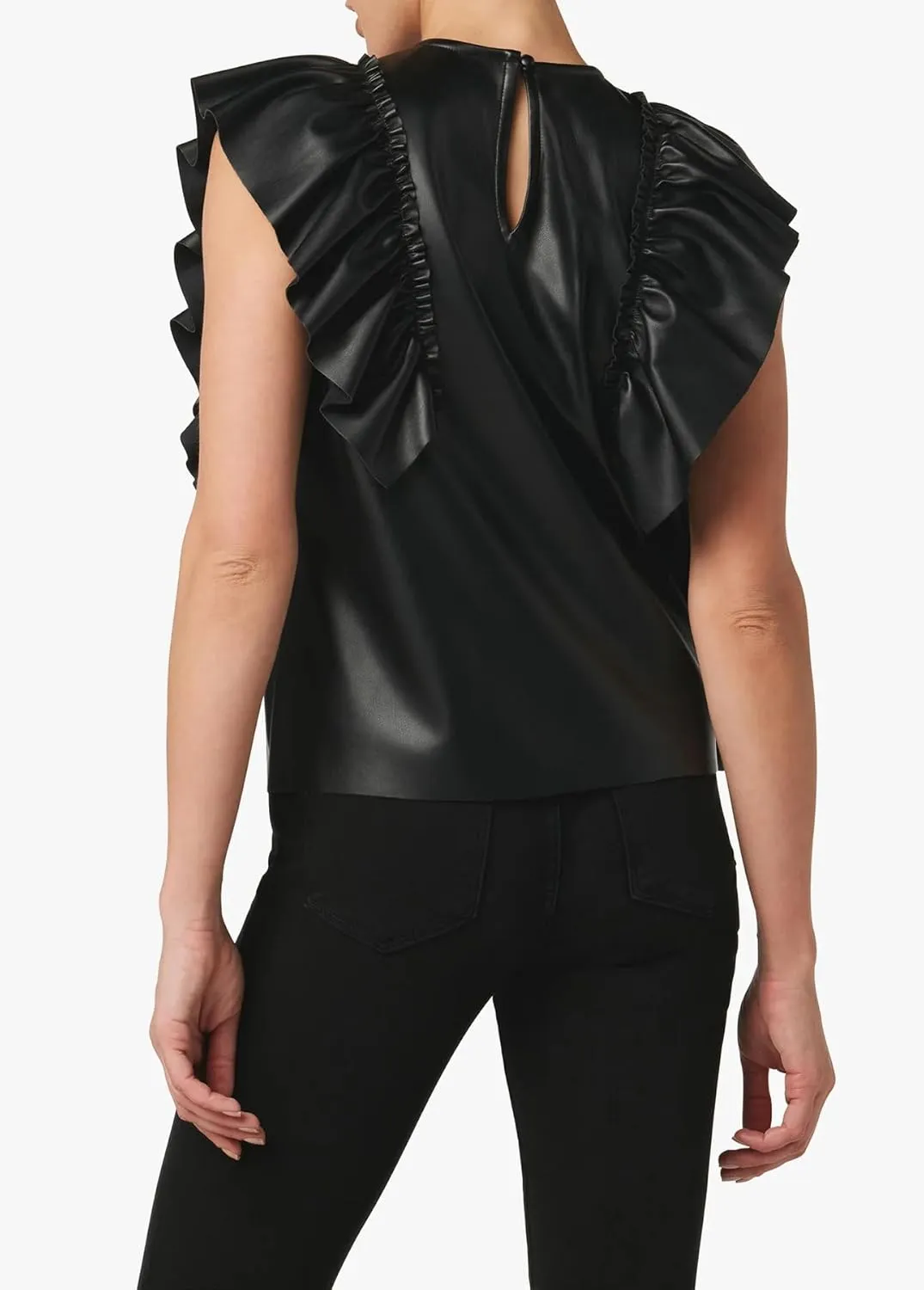 Joe's Women's The Margot Vegan Leather Ruffle Top