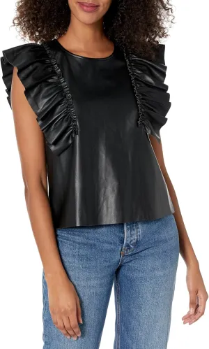 Joe's Women's The Margot Vegan Leather Ruffle Top