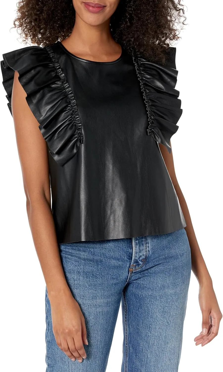 Joe's Women's The Margot Vegan Leather Ruffle Top