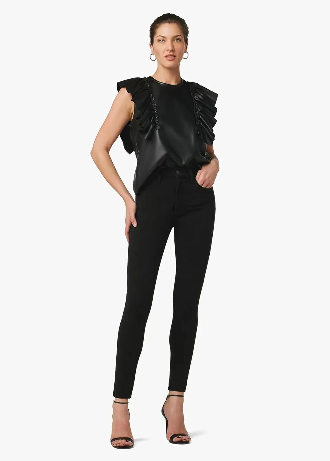 Joe's Women's The Margot Vegan Leather Ruffle Top