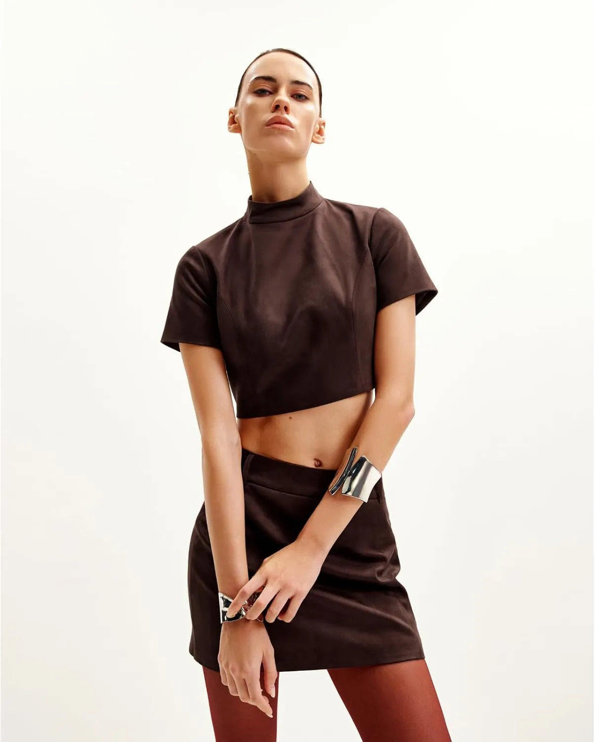 JW PEI Women's Grace Faux Suede Crop Top and Mini Skirt Set