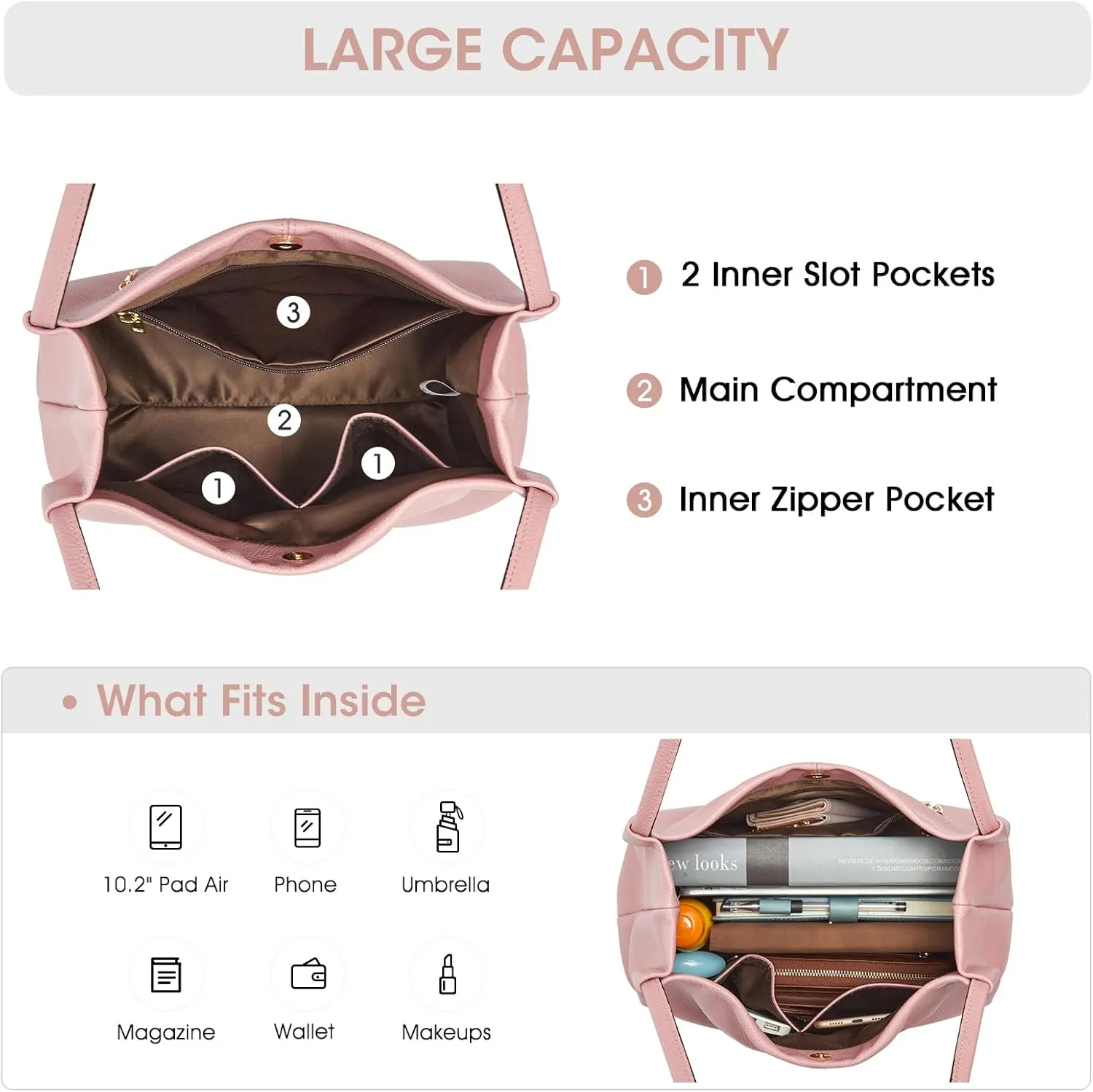 Kattee Leather Tote Bags for Women, Casual Shoulder Hobo Purses and Handbags, Top Magnetic Snap Closure