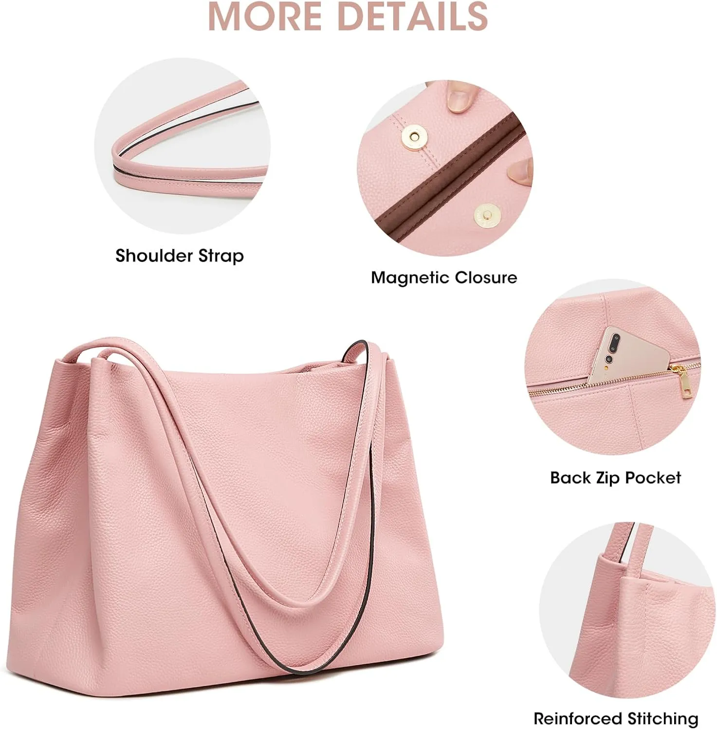 Kattee Leather Tote Bags for Women, Casual Shoulder Hobo Purses and Handbags, Top Magnetic Snap Closure