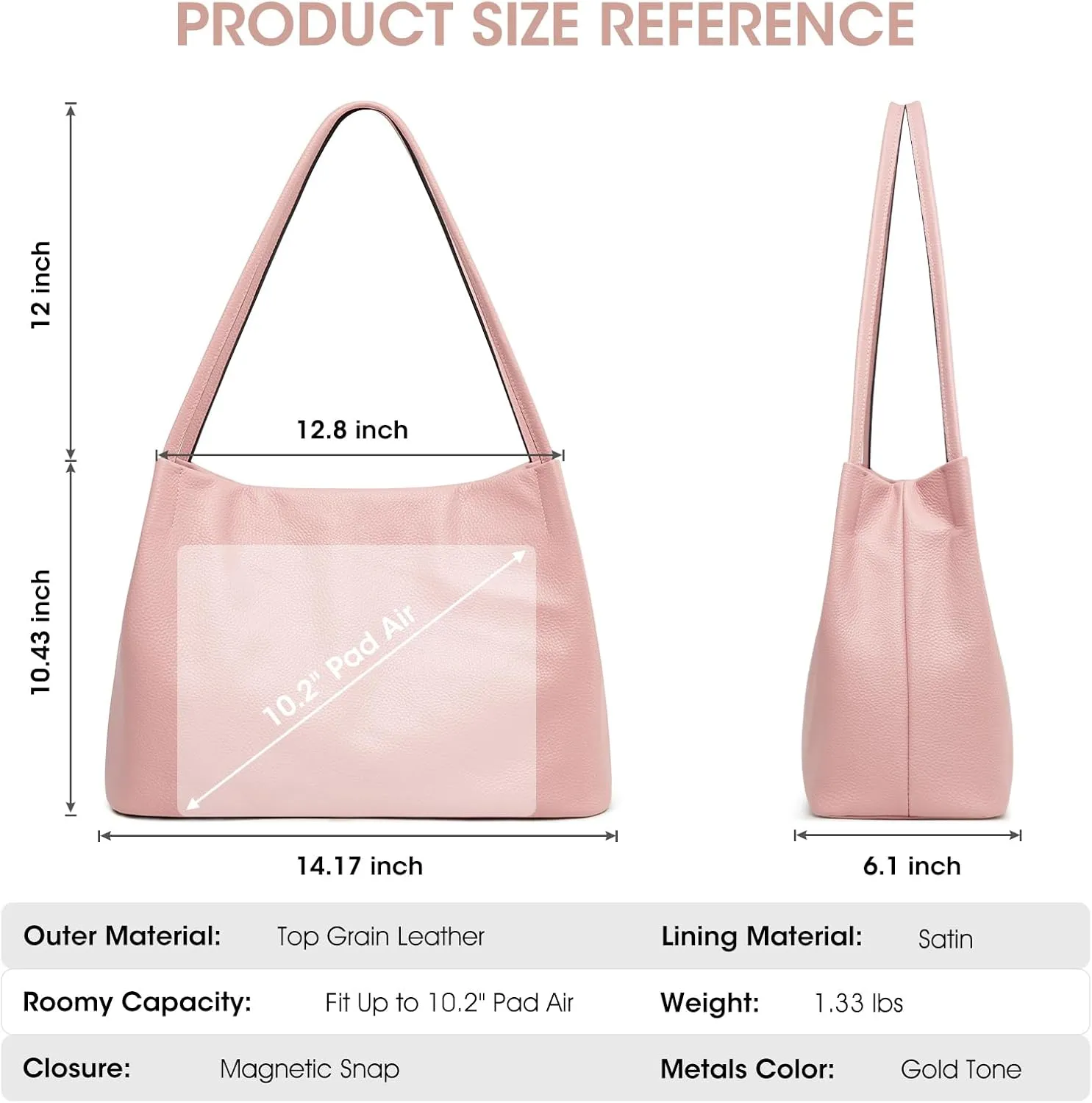Kattee Leather Tote Bags for Women, Casual Shoulder Hobo Purses and Handbags, Top Magnetic Snap Closure