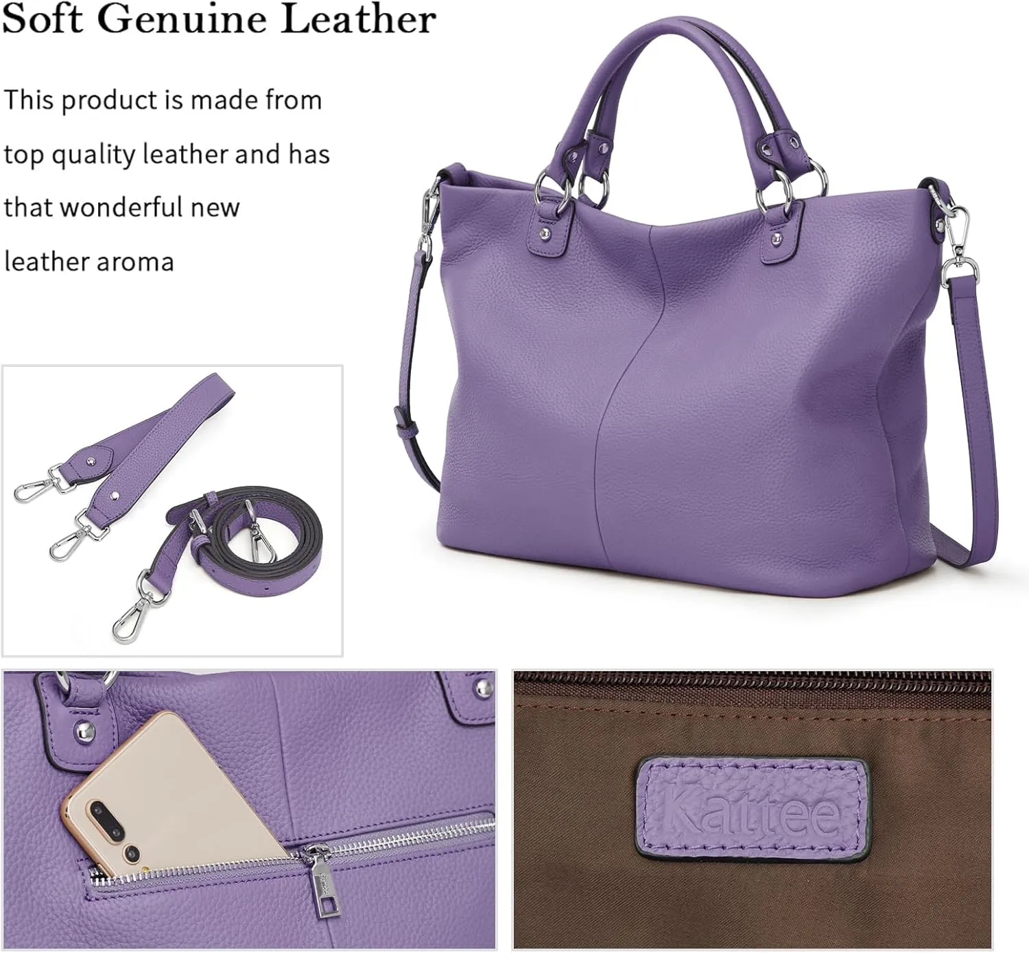 Kattee Women's Soft Leather Tote Bag, Top Satchel Purses and Handbags