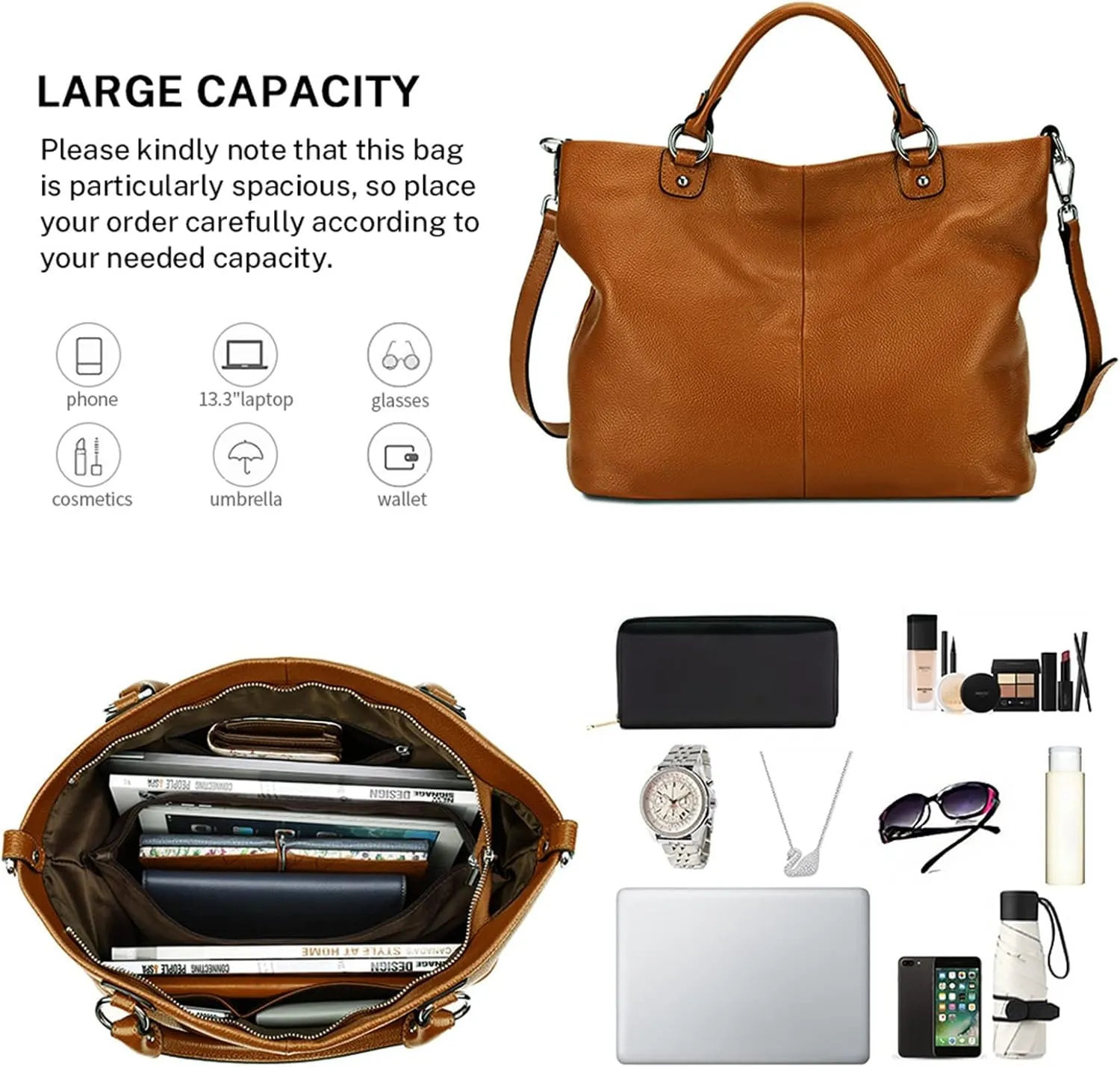 Kattee Women's Soft Leather Tote Bag, Top Satchel Purses and Handbags