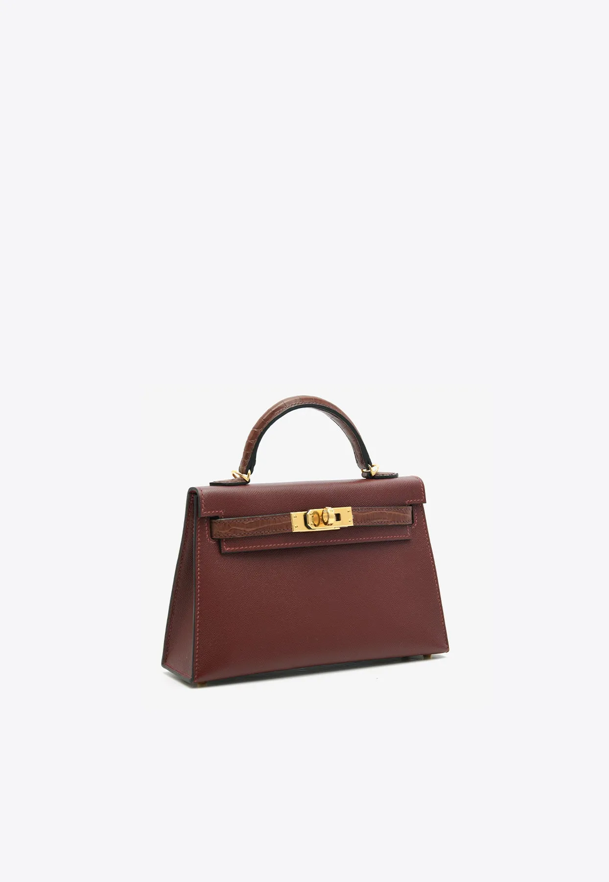 Kelly 20 Touch in Rouge H Madame and Bourgogne Matte Alligator with Gold Hardware