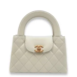 Kelly Mini White Top Handle Bag in Calfskin, Gold hardware