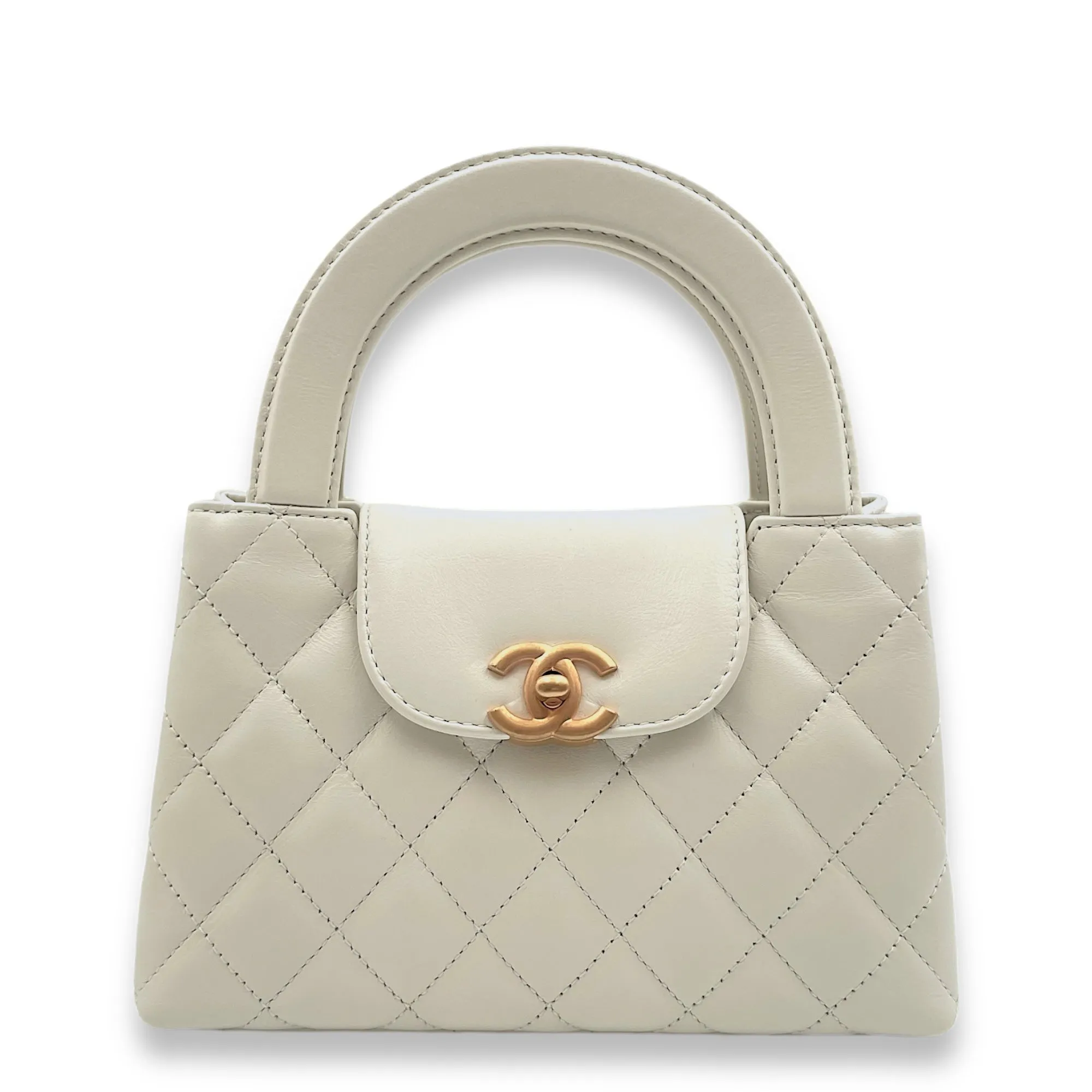 Kelly Mini White Top Handle Bag in Calfskin, Gold hardware
