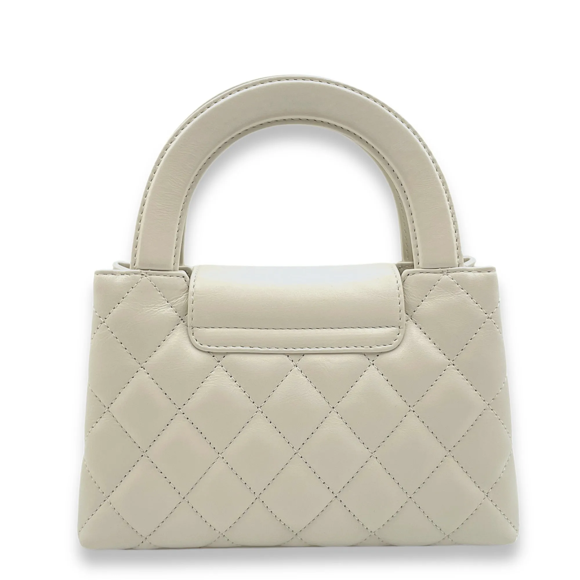 Kelly Mini White Top Handle Bag in Calfskin, Gold hardware