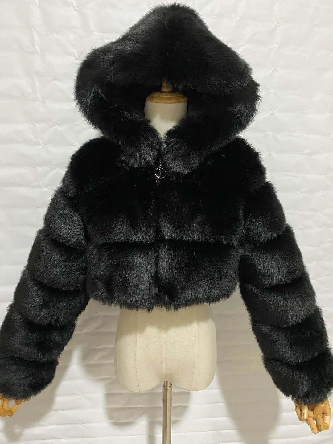 KELYWELL Womens Long Sleeve Faux Fur Cropped Coat Jacket Sherpa Fleece Fuzzy Shaggy Hooded 2023 Fleece Short Warm Jacket