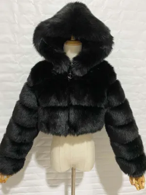 KELYWELL Womens Long Sleeve Faux Fur Cropped Coat Jacket Sherpa Fleece Fuzzy Shaggy Hooded 2023 Fleece Short Warm Jacket