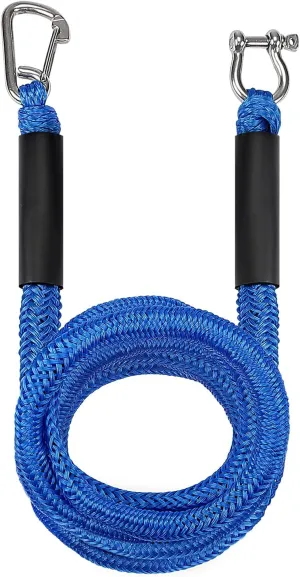 KEMIMOTO Bungee Dock Boat Lines with Stainless Steel Clips, 7-10ft Boat Mooring Lines with 2300lbs Tensile Strength, Bungee Rope for Jet Skis, Watercraft, Canoes & Kayaks (Blue)