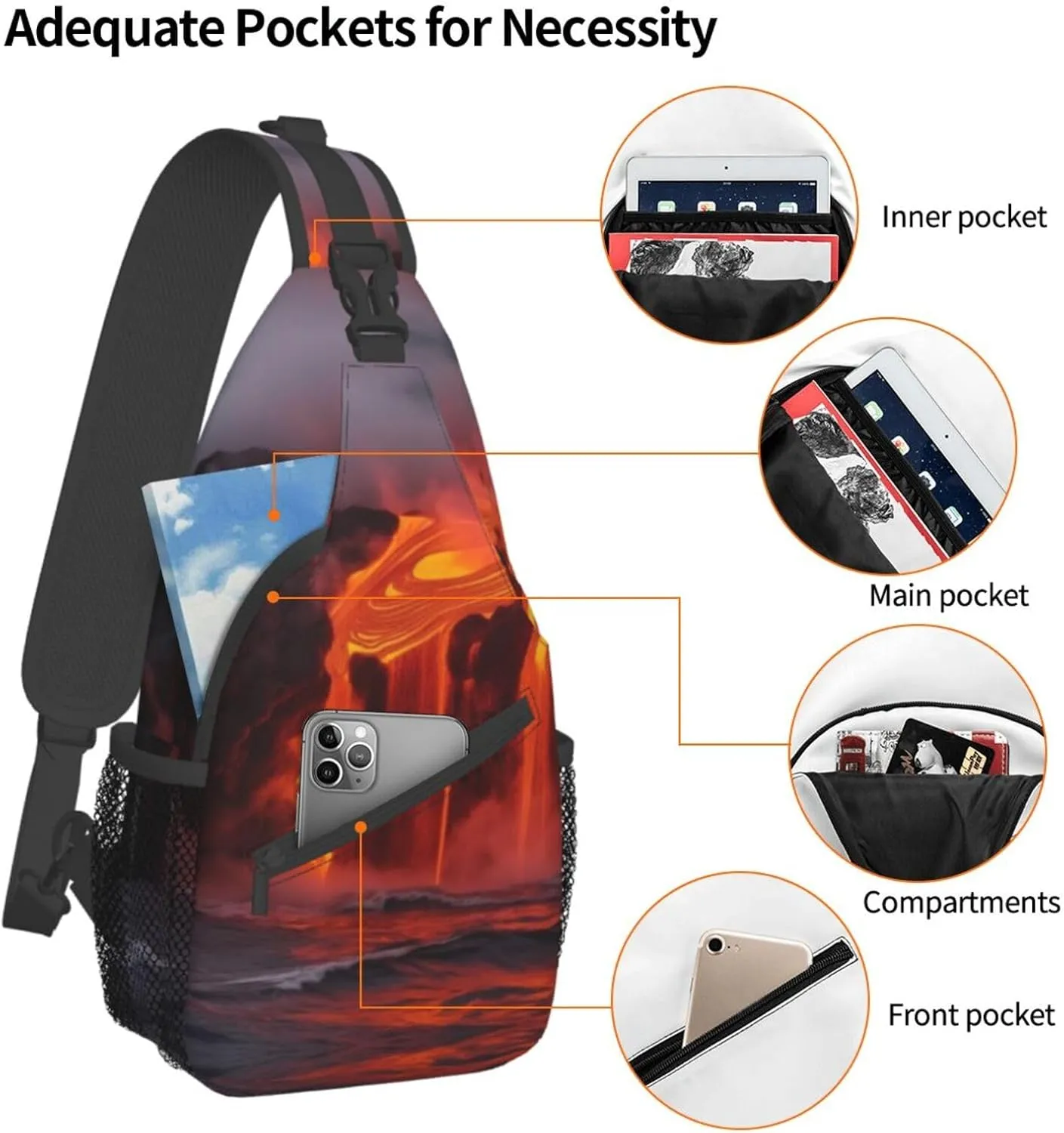Kilauea Volcano Print Men'S Casual Crossbody Chest Bag - A Versatile Accessory For Everyday Use And Short Trips