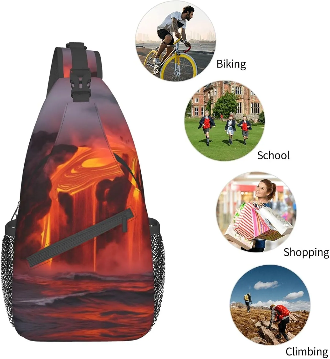 Kilauea Volcano Print Men'S Casual Crossbody Chest Bag - A Versatile Accessory For Everyday Use And Short Trips