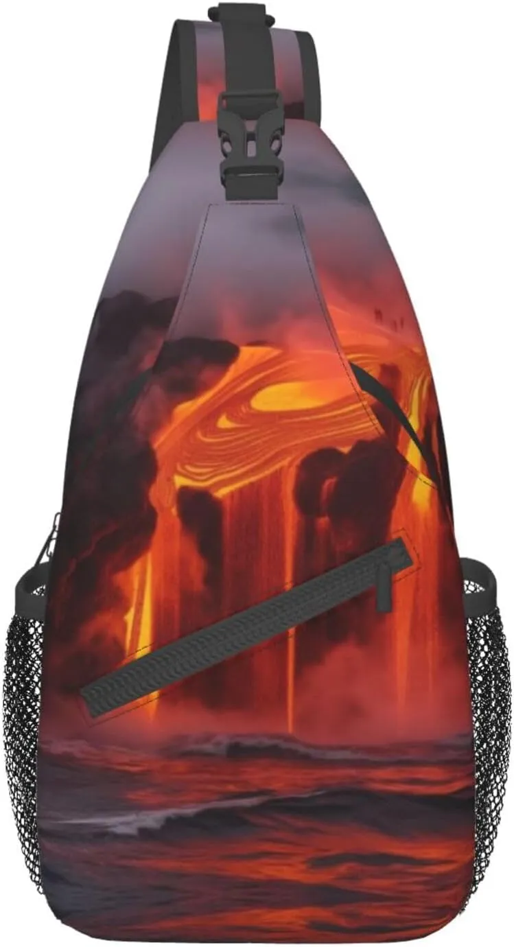 Kilauea Volcano Print Men'S Casual Crossbody Chest Bag - A Versatile Accessory For Everyday Use And Short Trips