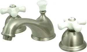 Kingston Brass KS3968PX Restoration Widespread Lavatory Faucet with Porcelain Cross Handle, Brushed Nickel