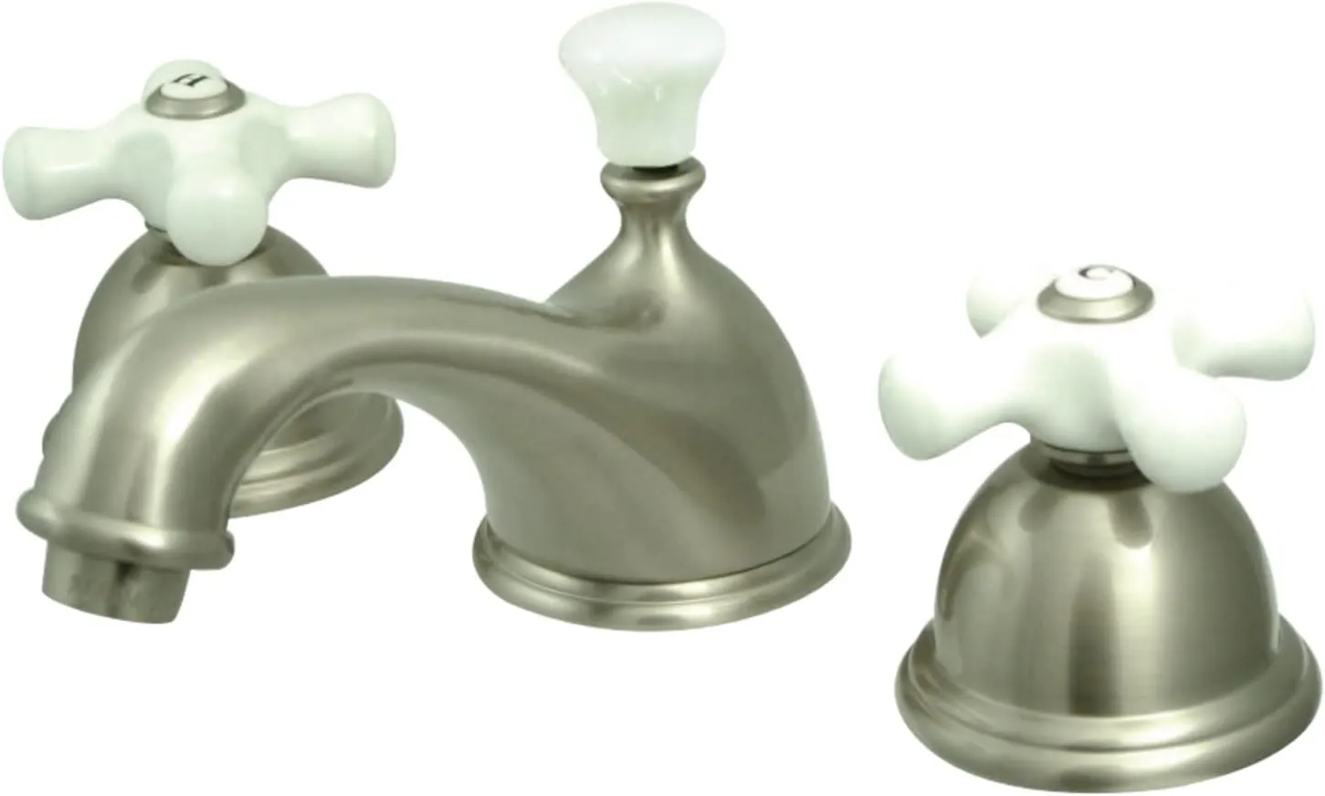 Kingston Brass KS3968PX Restoration Widespread Lavatory Faucet with Porcelain Cross Handle, Brushed Nickel