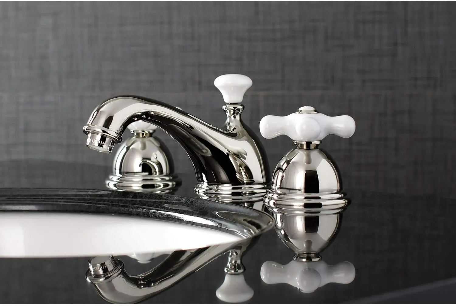 Kingston Brass KS3968PX Restoration Widespread Lavatory Faucet with Porcelain Cross Handle, Brushed Nickel