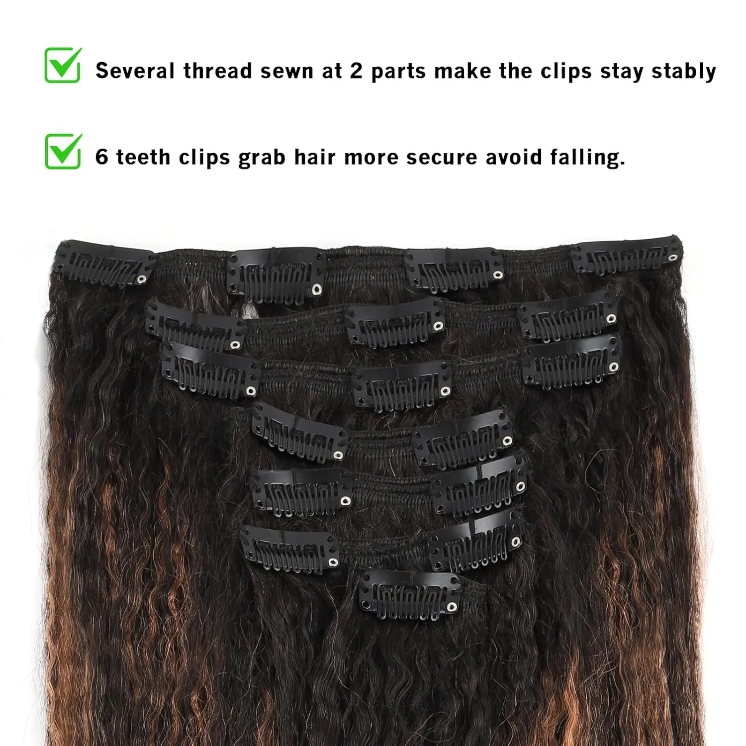 Kinky Straight Hair Clip in Remy Human Hair Rooted Black Fading to Natural Black #1B Mixed With Light Auburn #30 Afro Kinky Straight Clip on Hair Extensions for Black Women 14inch 120G 7Pcs