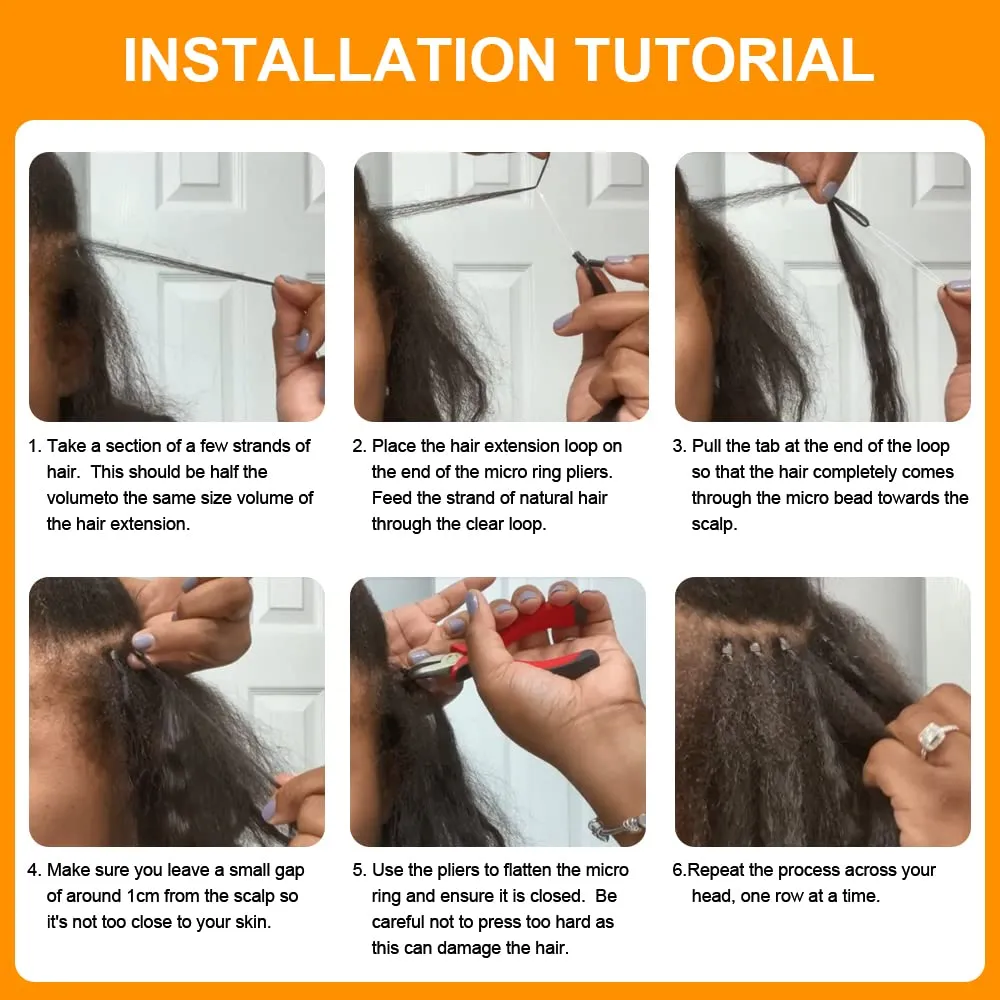 Kinky Straight Micro Link Extensions Hair Human Hair Niawigs Micro Links Hair Extensions for Black Women 100 Strands Micro Loop Human Hair Extensions 20 Inches 100G Natural Black
