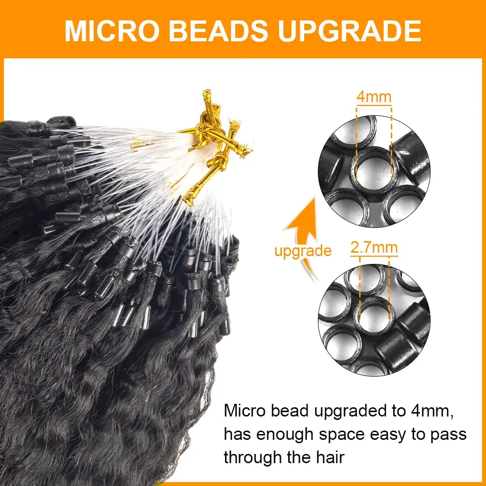 Kinky Straight Micro Link Extensions Hair Human Hair Niawigs Micro Links Hair Extensions for Black Women 100 Strands Micro Loop Human Hair Extensions 20 Inches 100G Natural Black