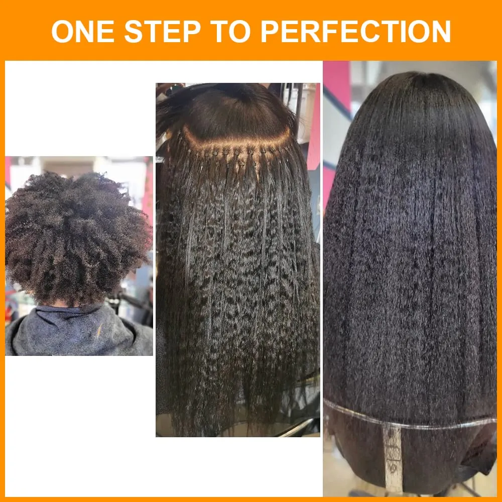 Kinky Straight Micro Link Extensions Hair Human Hair Niawigs Micro Links Hair Extensions for Black Women 100 Strands Micro Loop Human Hair Extensions 20 Inches 100G Natural Black