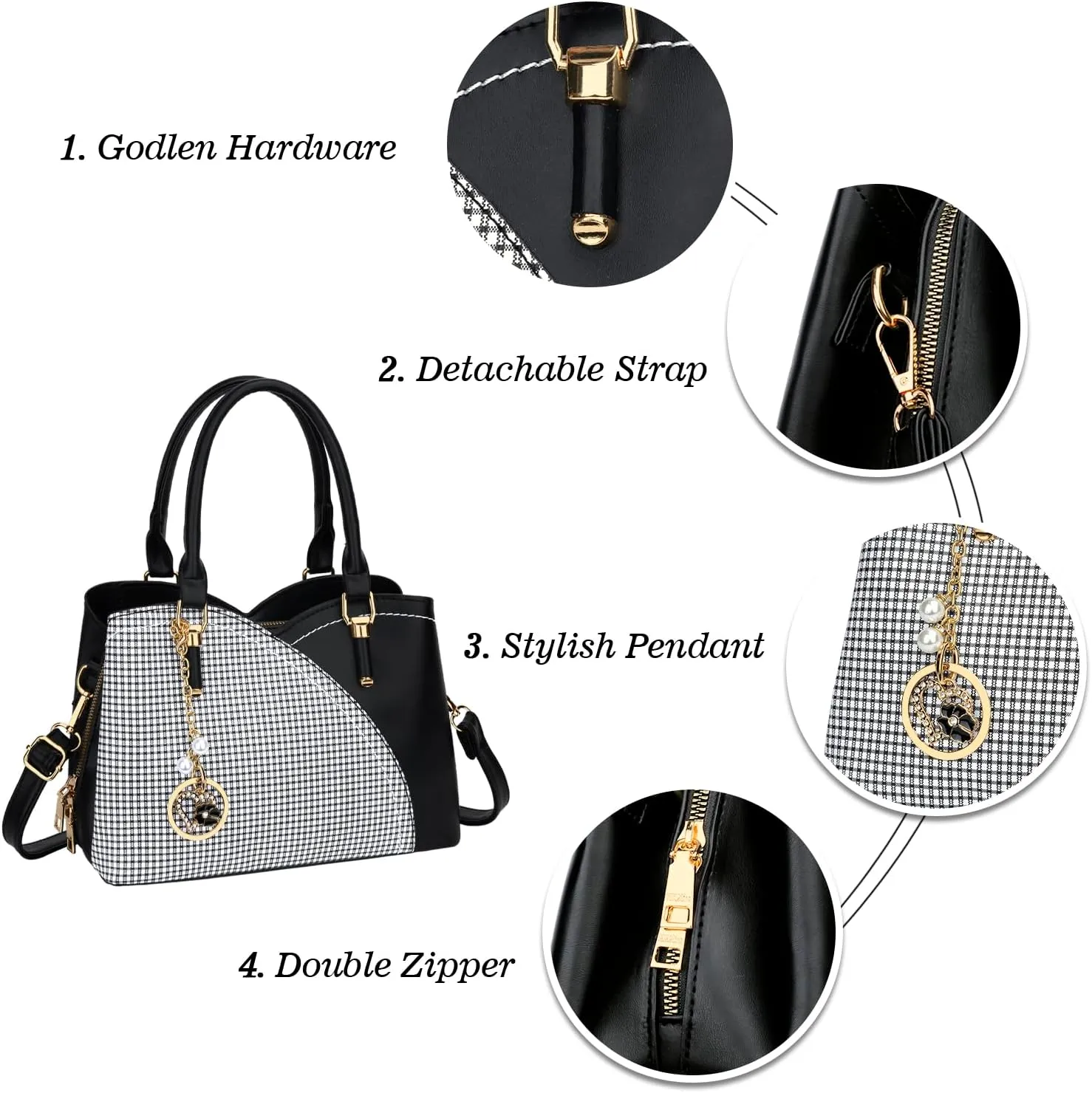 KKXIU Triple Compartments Purses and Handbags for Women Fashion Ladies Satchel Shoulder Top Handle Bag