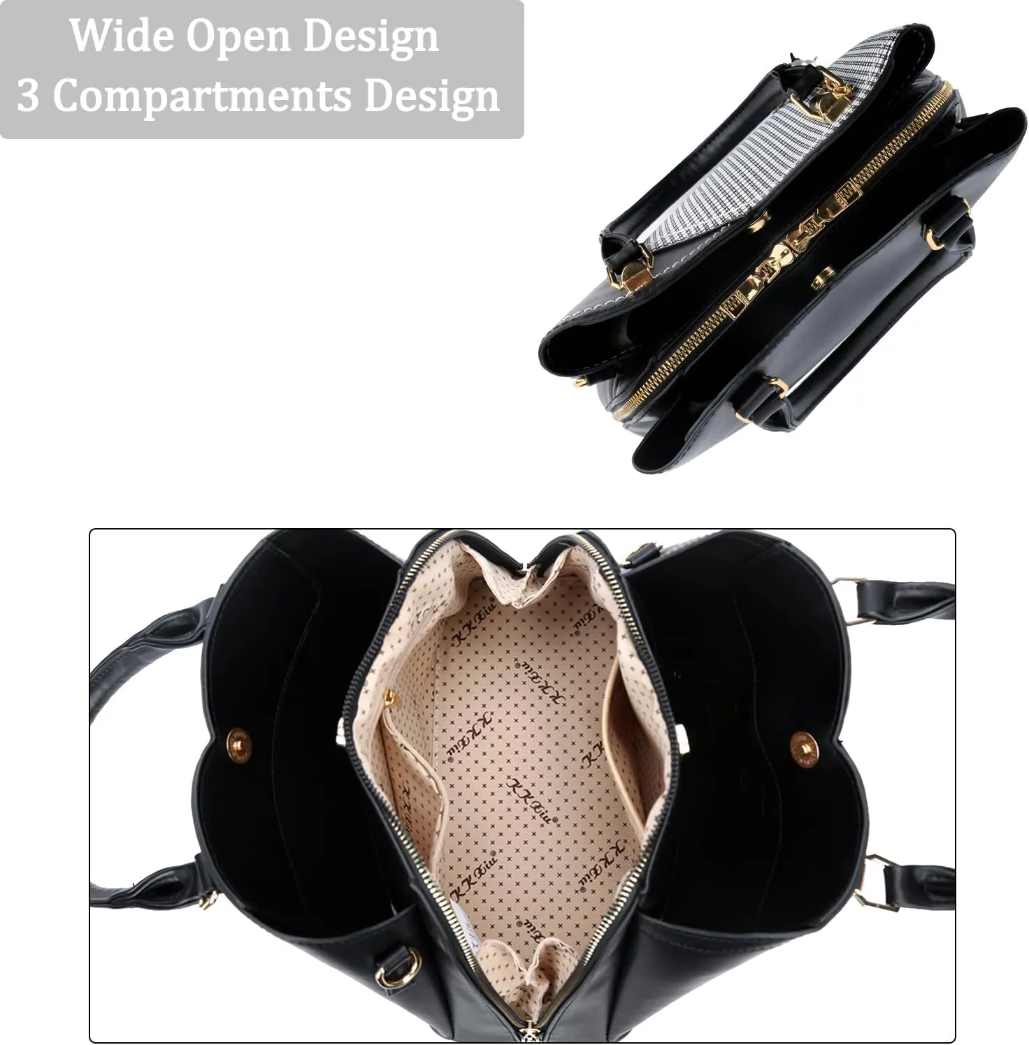 KKXIU Triple Compartments Purses and Handbags for Women Fashion Ladies Satchel Shoulder Top Handle Bag