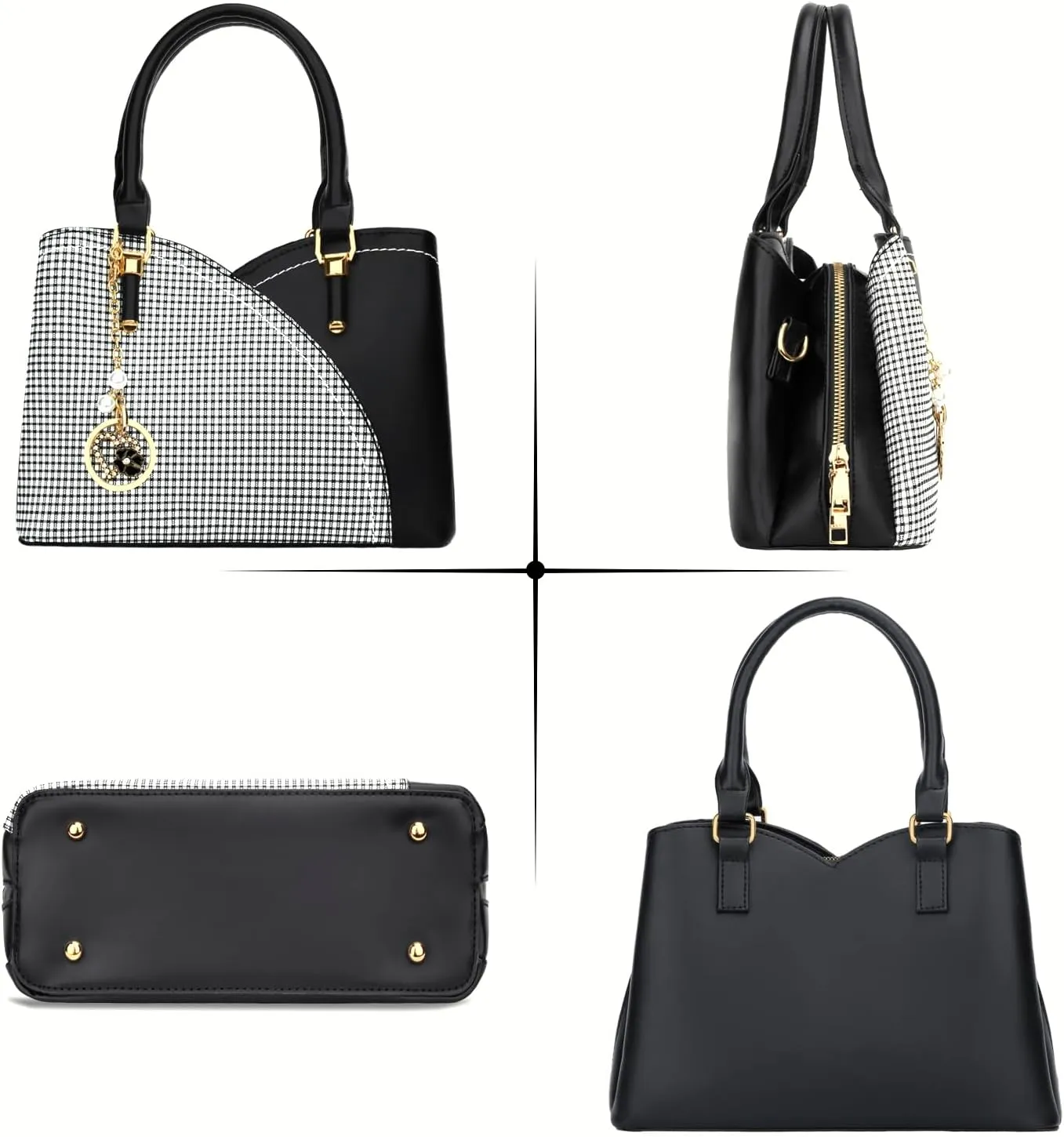 KKXIU Triple Compartments Purses and Handbags for Women Fashion Ladies Satchel Shoulder Top Handle Bag