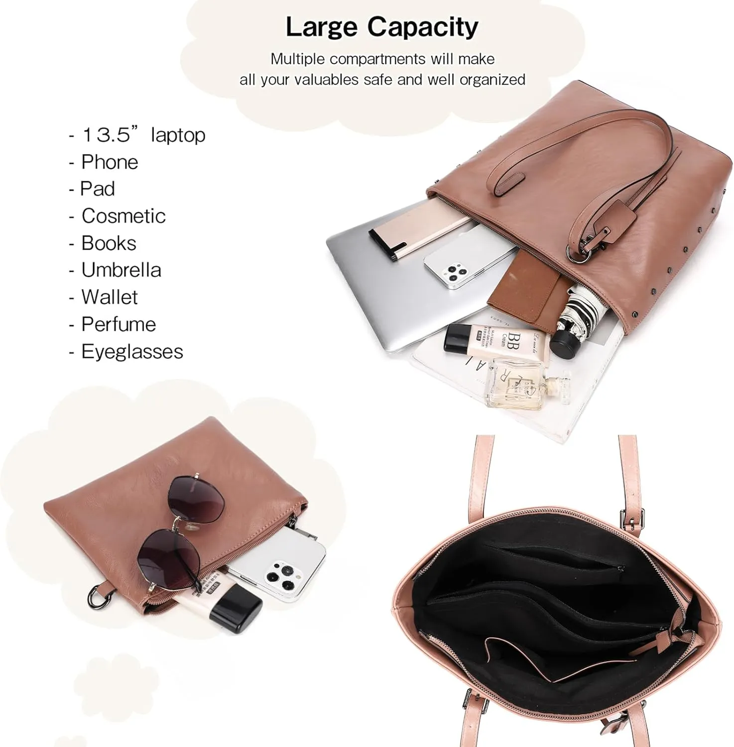 KL928 Handbag for Women Tote Bag PU Leather Large Shoulder Bag Top Handle Satchel Purses 2Pcs Set