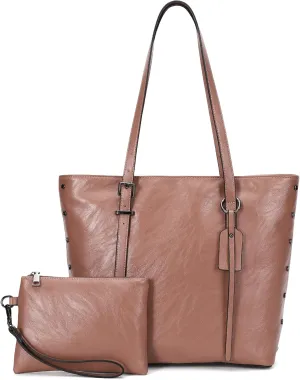 KL928 Handbag for Women Tote Bag PU Leather Large Shoulder Bag Top Handle Satchel Purses 2Pcs Set