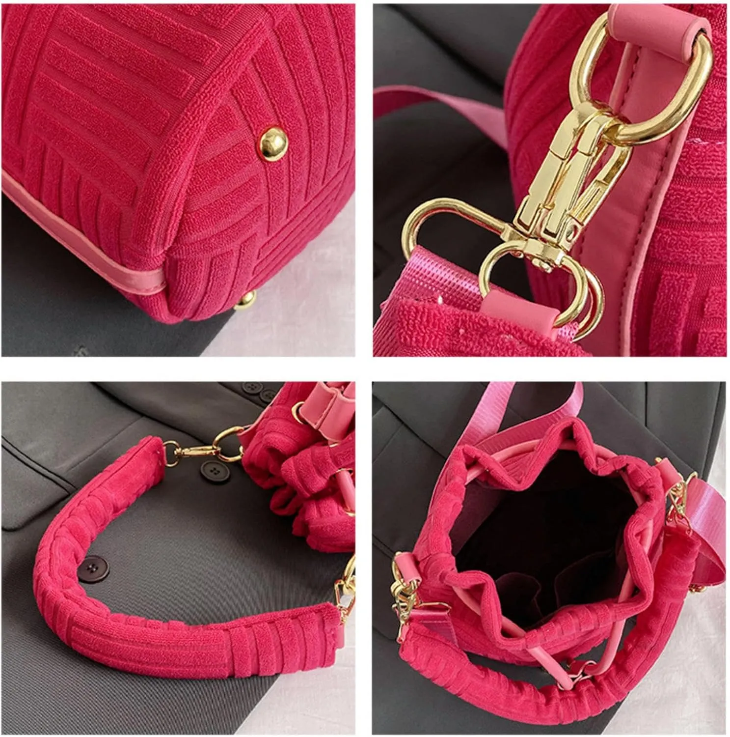 Korean Simple Women's One Shoulder Messenger Bag Drawstring Rhombic Lattice Casual Handbag Fashion Bucket Bag For Women