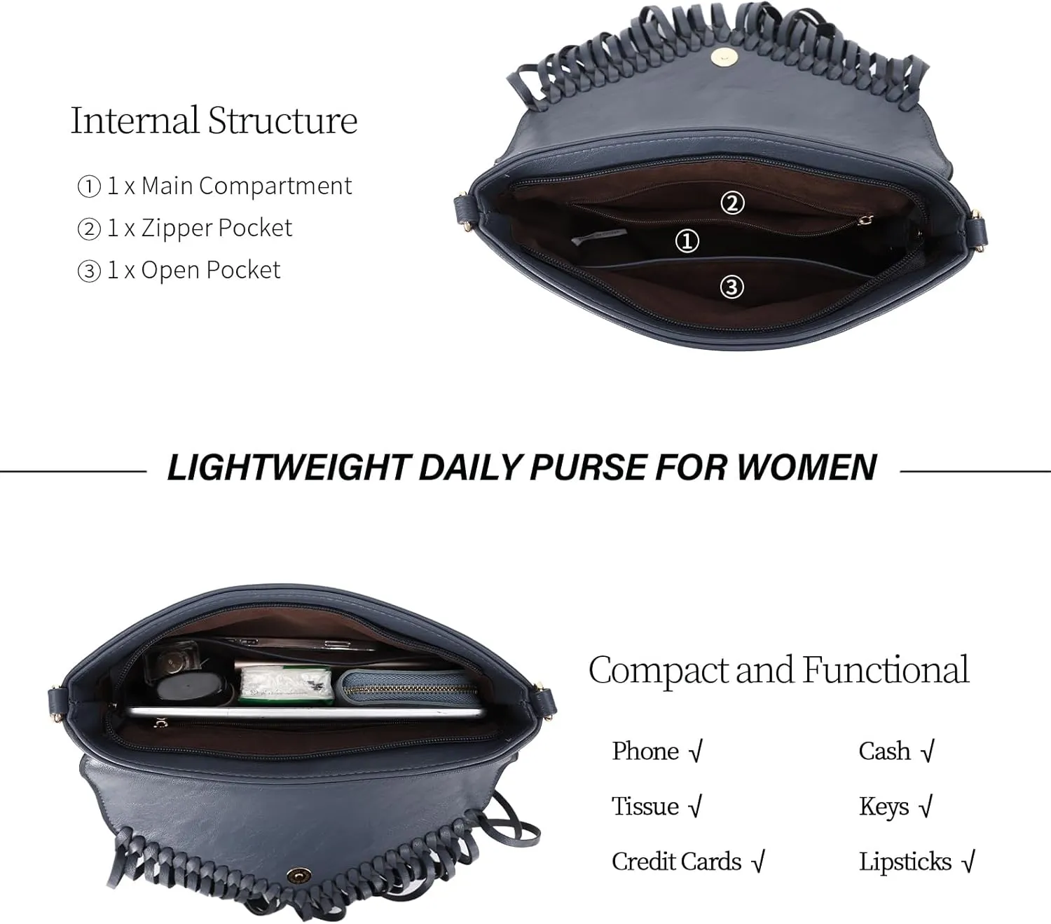 KouLi Buir Tassel Crossbody Purse for Women PU Leather Western Hobo Fringe Handbag Shoulder Bag