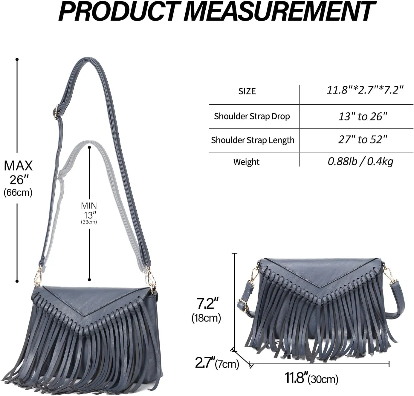 KouLi Buir Tassel Crossbody Purse for Women PU Leather Western Hobo Fringe Handbag Shoulder Bag