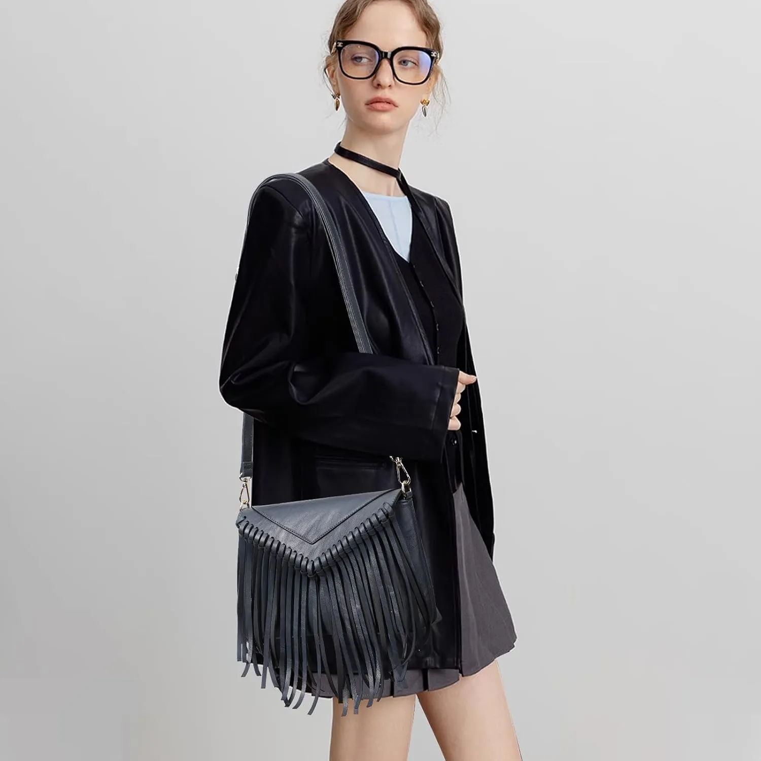 KouLi Buir Tassel Crossbody Purse for Women PU Leather Western Hobo Fringe Handbag Shoulder Bag