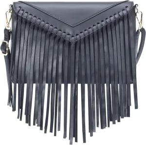 KouLi Buir Tassel Crossbody Purse for Women PU Leather Western Hobo Fringe Handbag Shoulder Bag